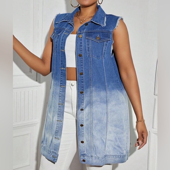 Women's Versatile Color Block Denim Gradient Wash Sleeveless Jacket - Picture 3 of 4